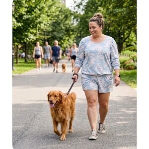 NWOT LA +‎ Image Green/Beige Camo Fleece Long Sleeve Pullover Top/Shorts Set 2X